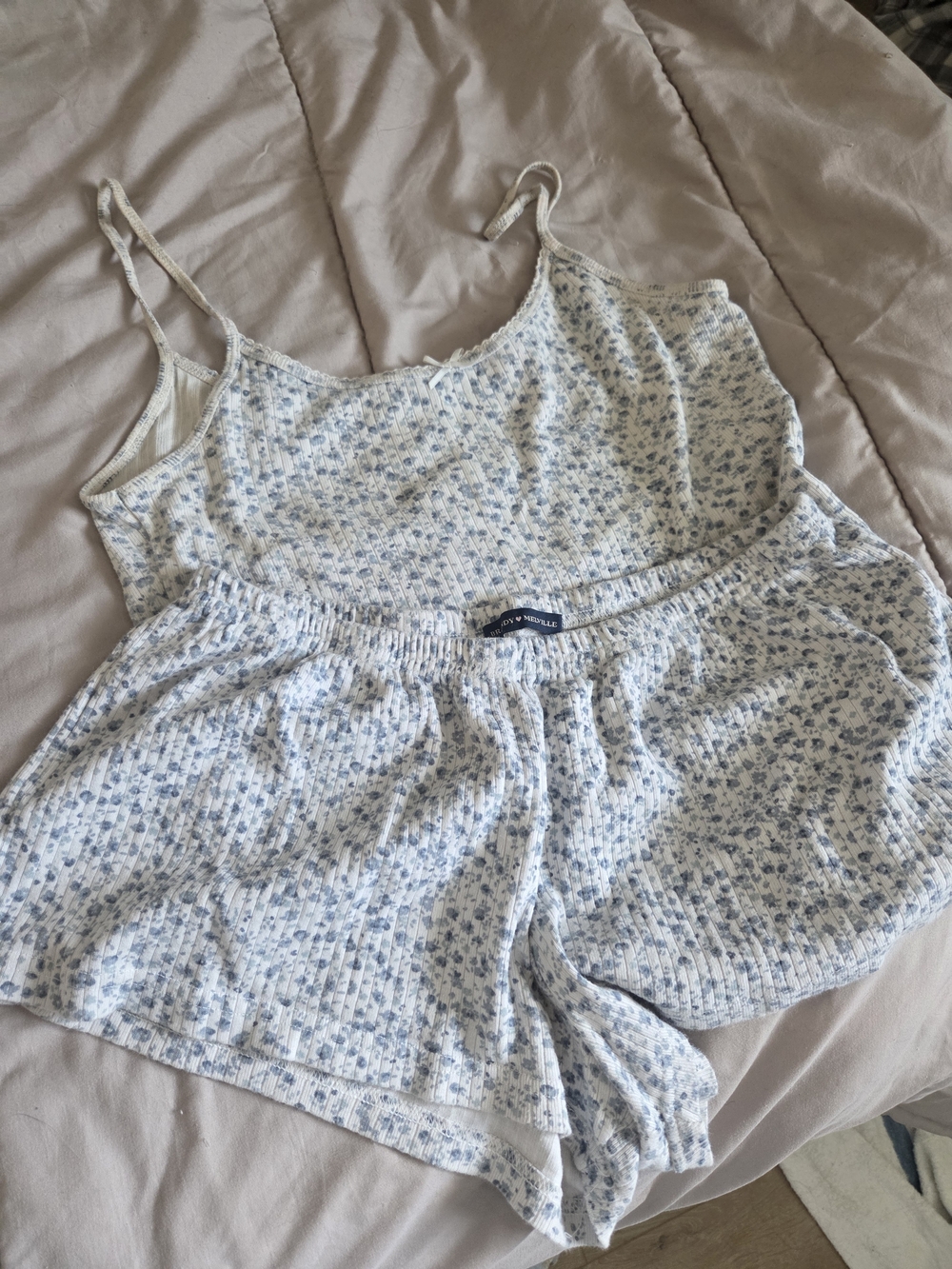 Brandy Melville Floral Ribbed Cami & Short Sleep Set - Blue